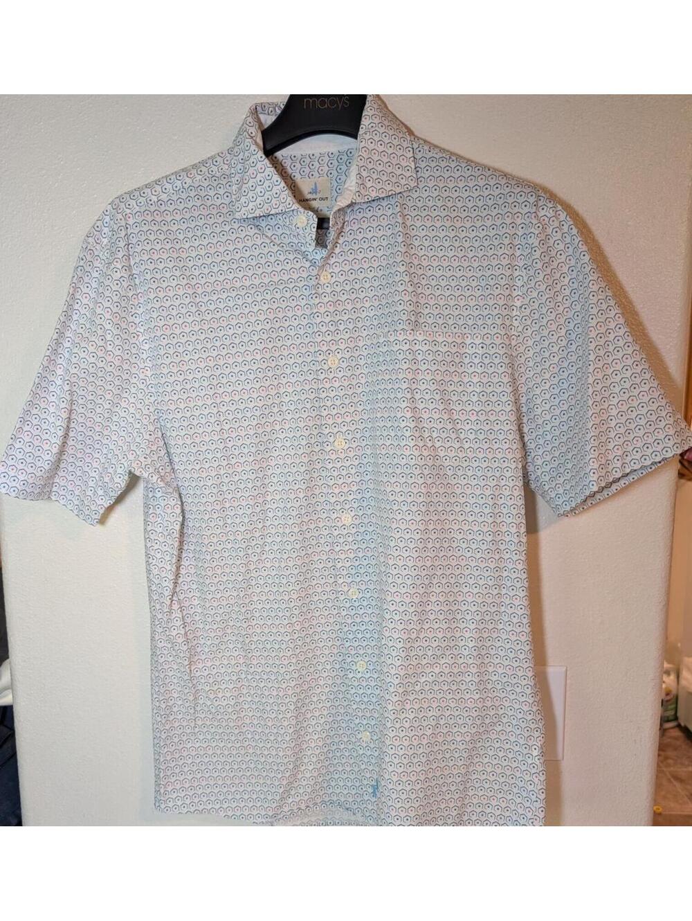 Johnnie-O Hangin' Out Men's Short Sleeve Button Shirt Geometric Pattern Medium